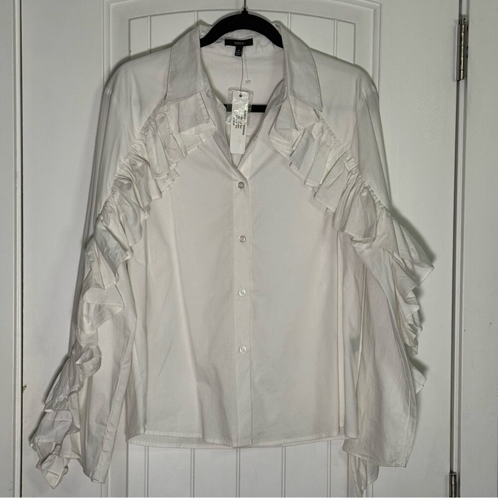 NEW Anthropology DREW Size Medium White Long Sleeve Ruffled Blouse